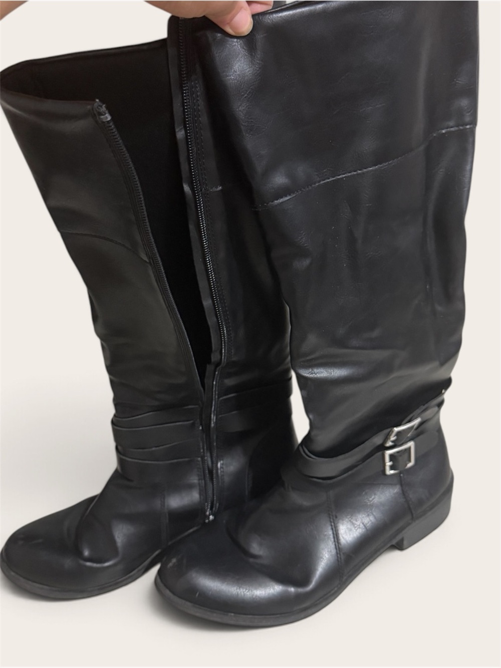 Arizona Jean Co AZ Denmark Black Knee High Riding Boots Buckle Zip 9.5M